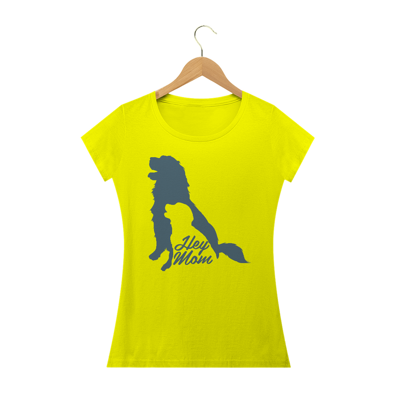 Camiseta Baby Long Quality Estampa Cachorro - Frase Hey Mom