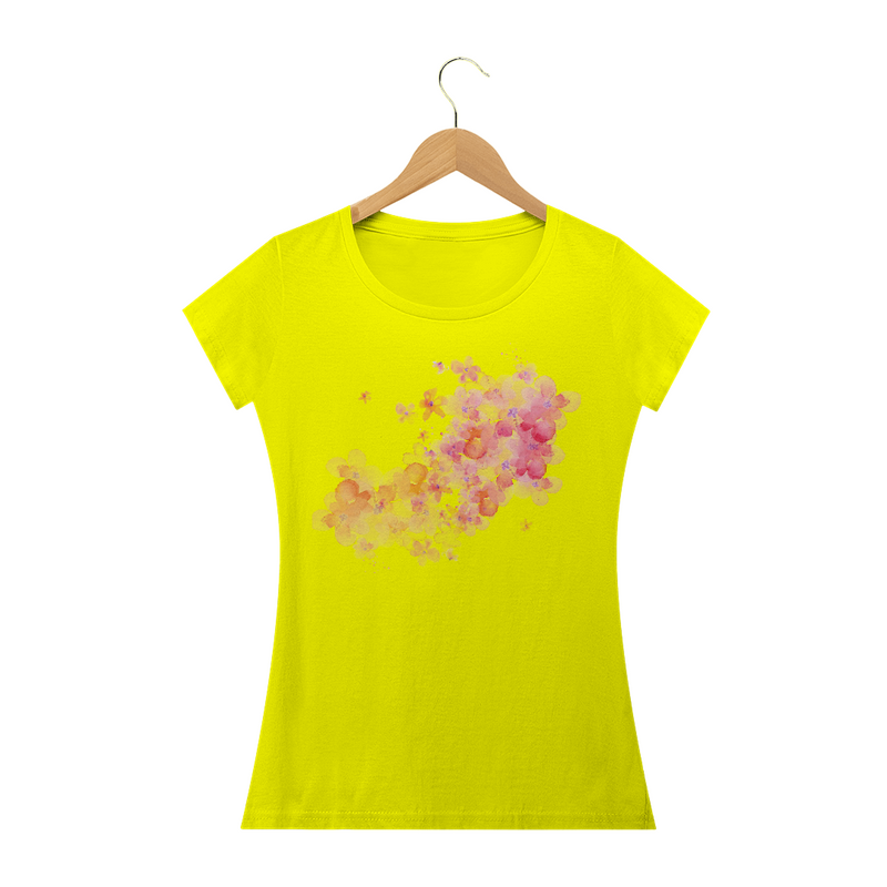 Camiseta Baby Long Feminina Estampa Flores Espalhadas