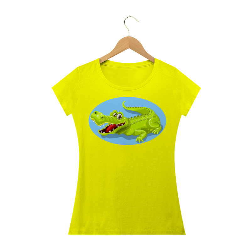 Camiseta Baby Long Feminina Quality Estampa Jacaré Sorrindo