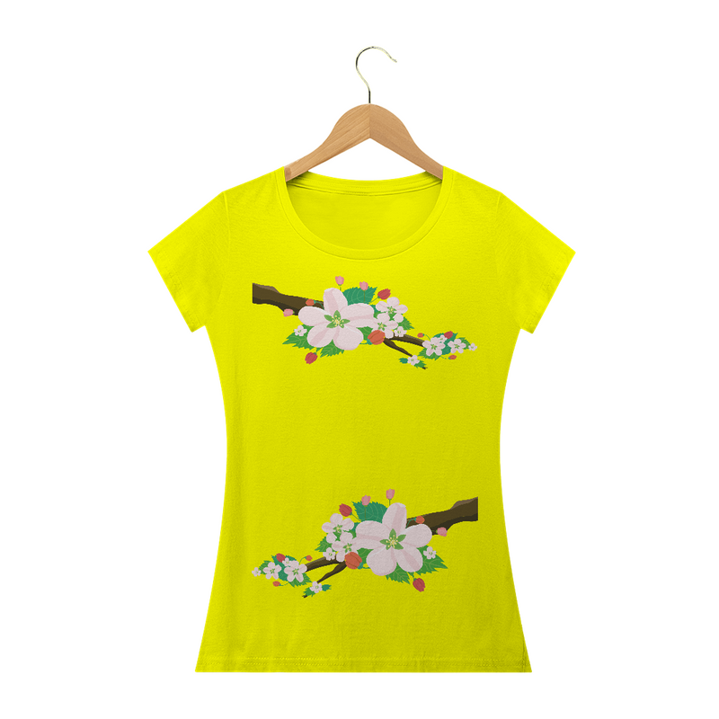 Camiseta Baby Long Quality Estampa Galho com Flores