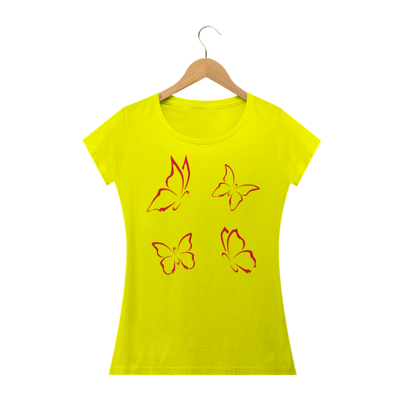 Camiseta Baby Long Quality Estampa Desenho com 4 Borboletas