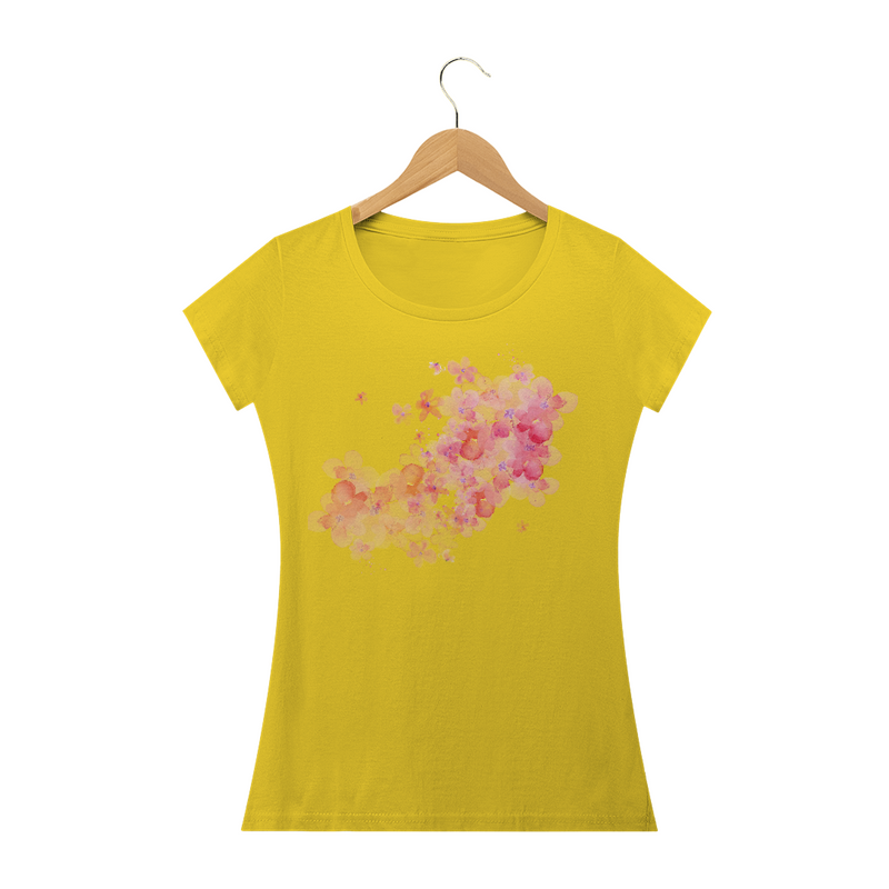 Camiseta Baby Long Estonada Feminina Estampa Flores Espalhadas