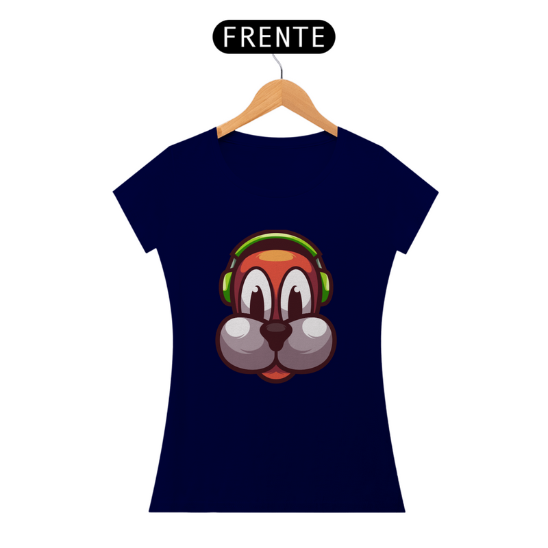 Camiseta Baby Long Quality Estampa Cachorro com Fone de Ouvido