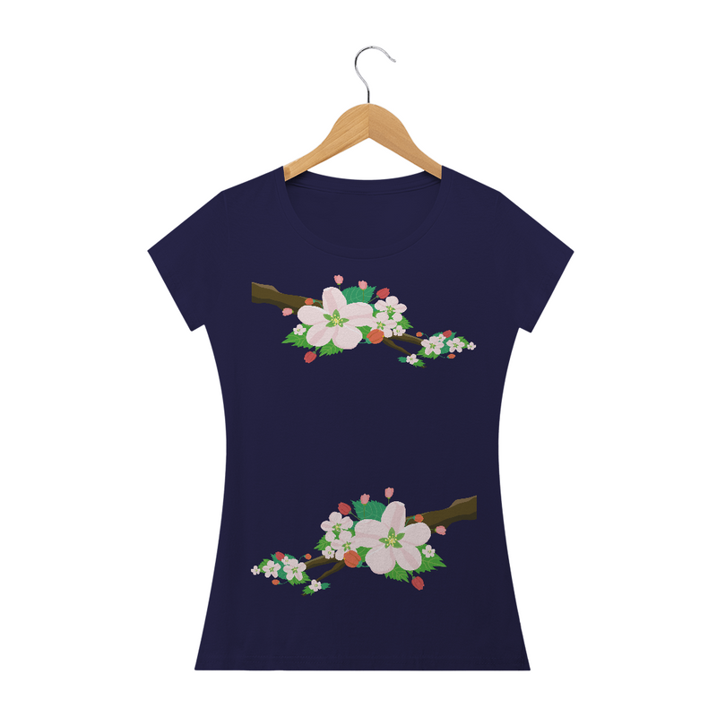 Camiseta Baby Long Quality Estampa Galho com Flores