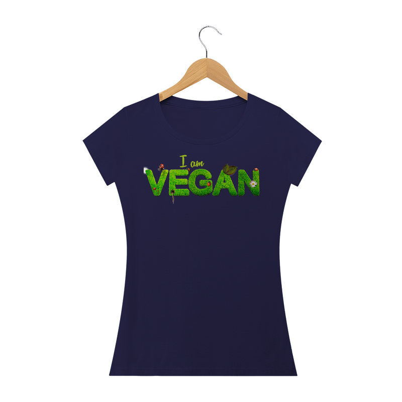 Camiseta Baby Long Quality Estampa Frase I am VEGAN