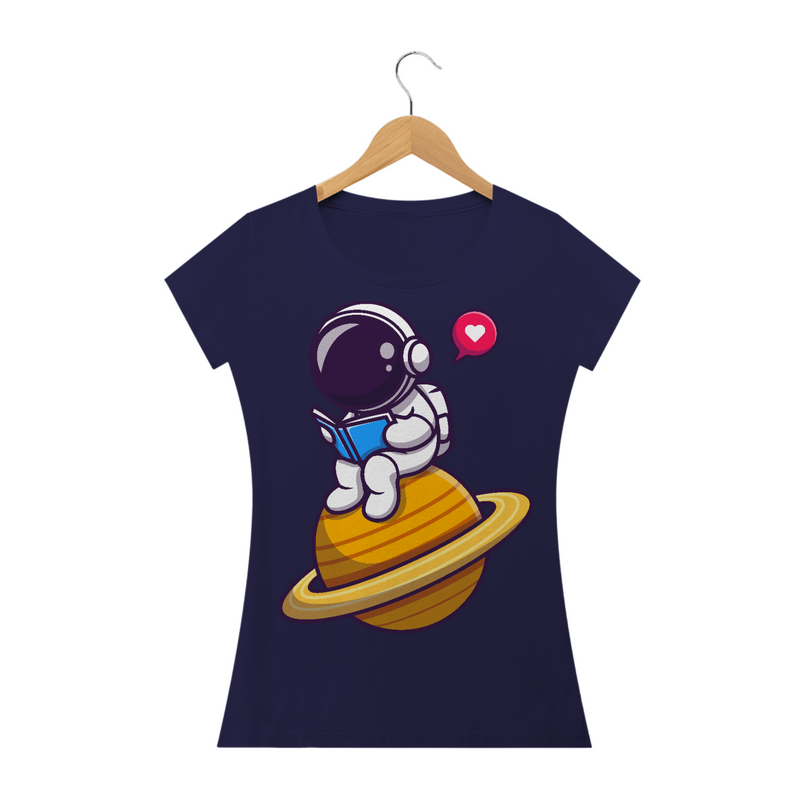 Camiseta Baby Long Quality Estampa Astronauta Lendo