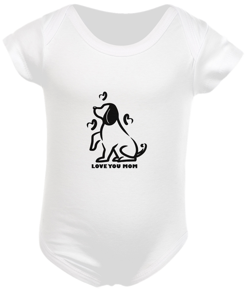 Body Infantil Estampa Cachorro Frase Love You Mom - Amo você mamãe