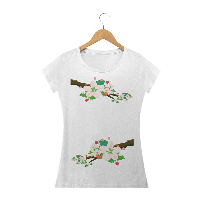 Camiseta Baby Long Quality Estampa Galho com Flores