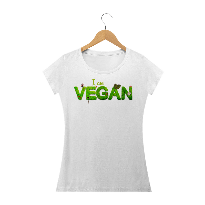 Camiseta Baby Long Quality Estampa Frase I am VEGAN