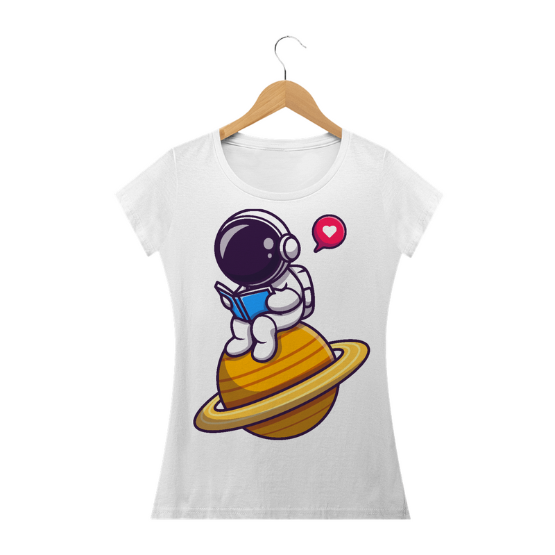 Camiseta Baby Long Quality Estampa Astronauta Lendo