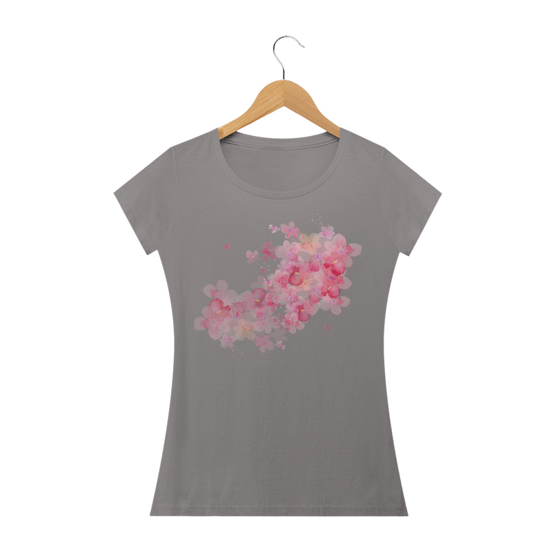 Camiseta Baby Long Feminina Estampa Flores Espalhadas