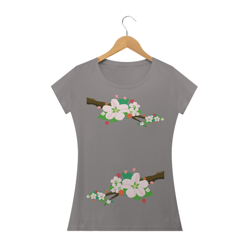 Camiseta Baby Long Quality Estampa Galho com Flores