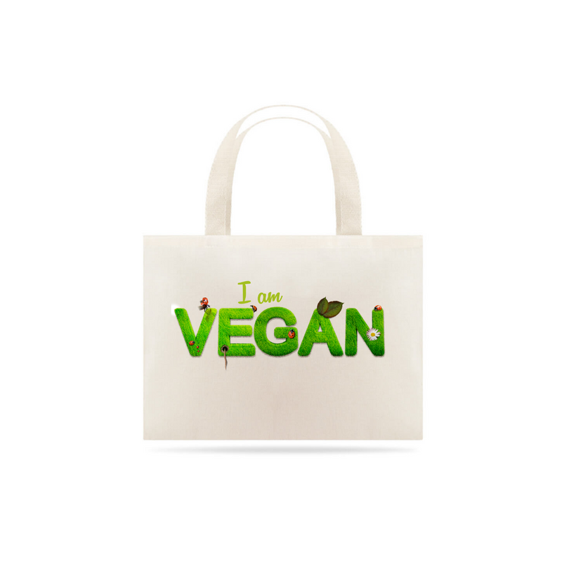 Bolsa Eco Bag Grande Algodão Estampa Frase I am VEGAN