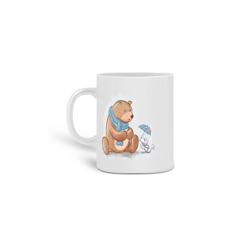 Caneca Cerâmica Estampa Urso e Rato Fofo