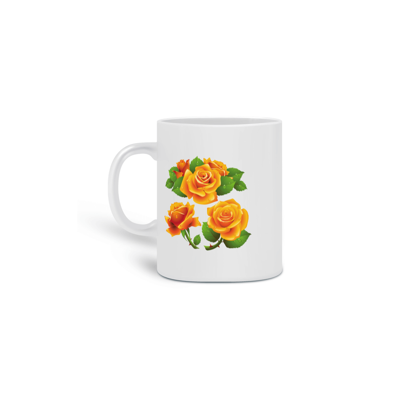 Caneca Cerâmica Estampa Flor Rosa Alaranjada