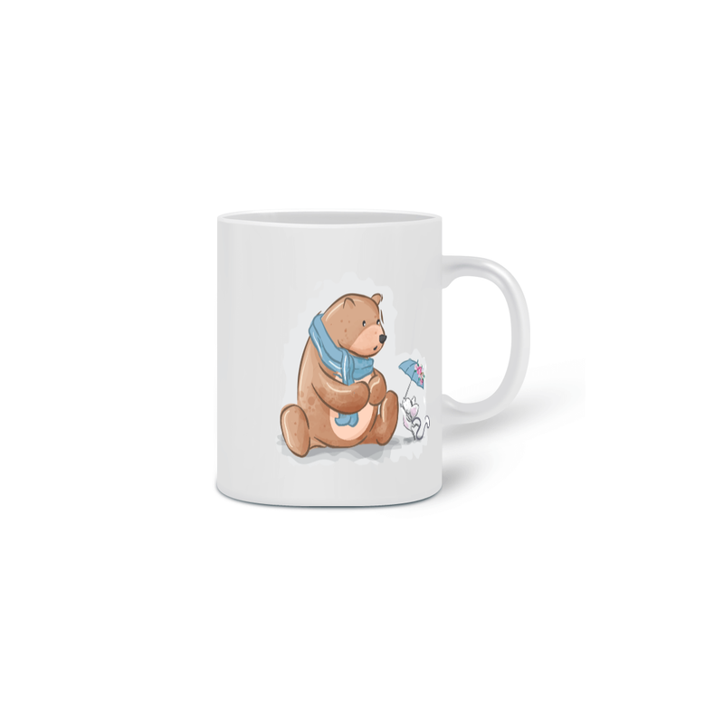 Caneca Cerâmica Estampa Urso e Rato Fofo