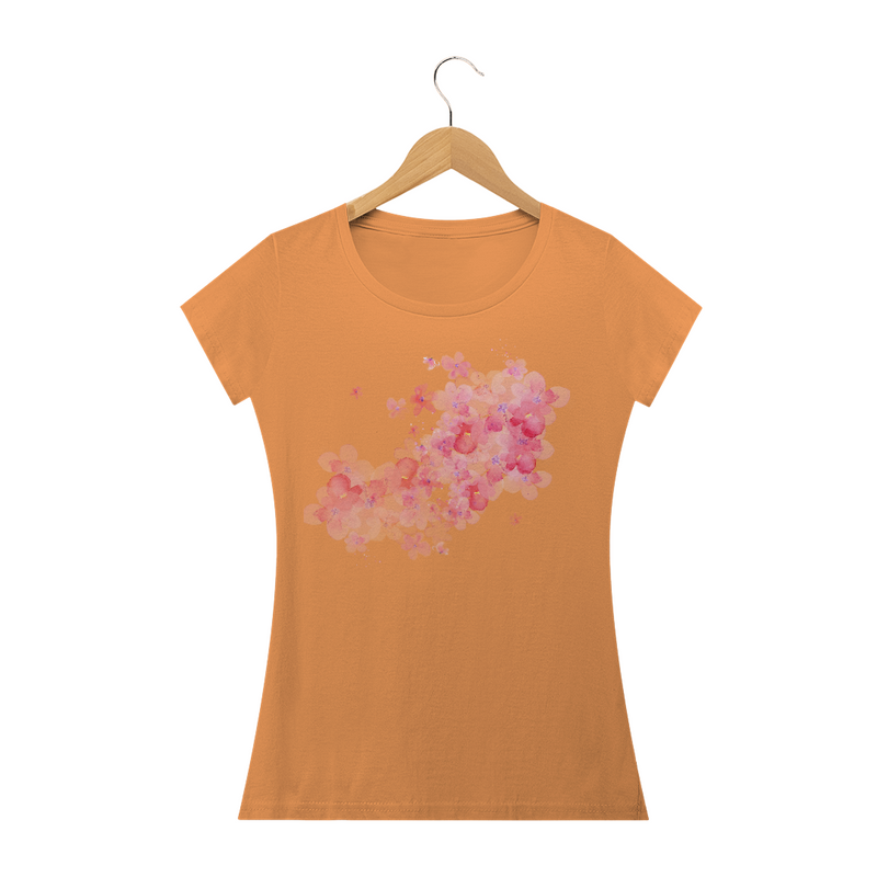 Camiseta Baby Long Estonada Feminina Estampa Flores Espalhadas