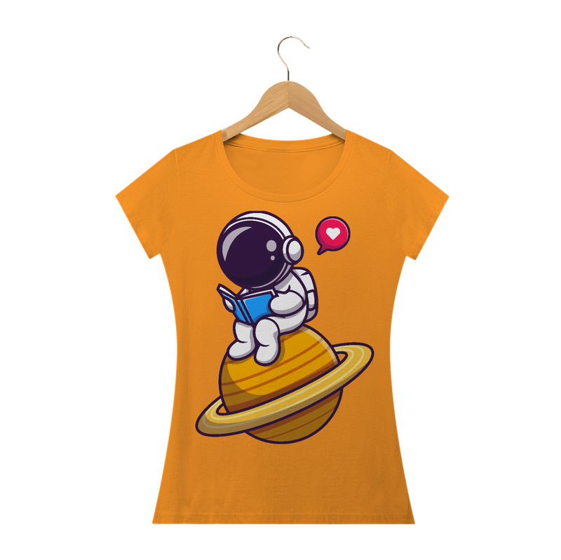 Camiseta Baby Long Quality Estampa Astronauta Lendo