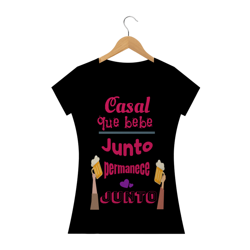 Camiseta Baby Long Quality Estampa Frase Casal que bebe junto permanece junto