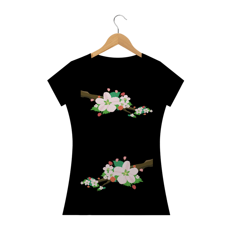 Camiseta Baby Long Quality Estampa Galho com Flores