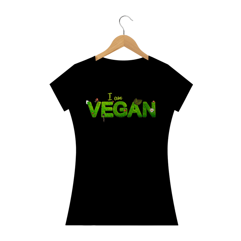 Camiseta Baby Long Quality Estampa Frase I am VEGAN