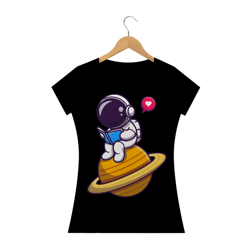 Camiseta Baby Long Quality Estampa Astronauta Lendo