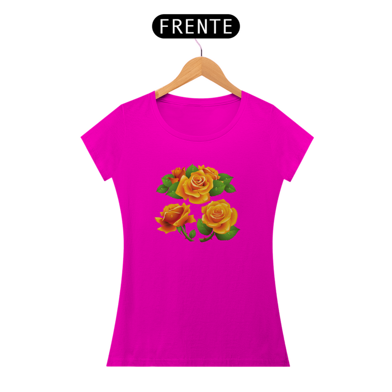 Camiseta BabyLook com Estampa Flor Rosa Alaranjada