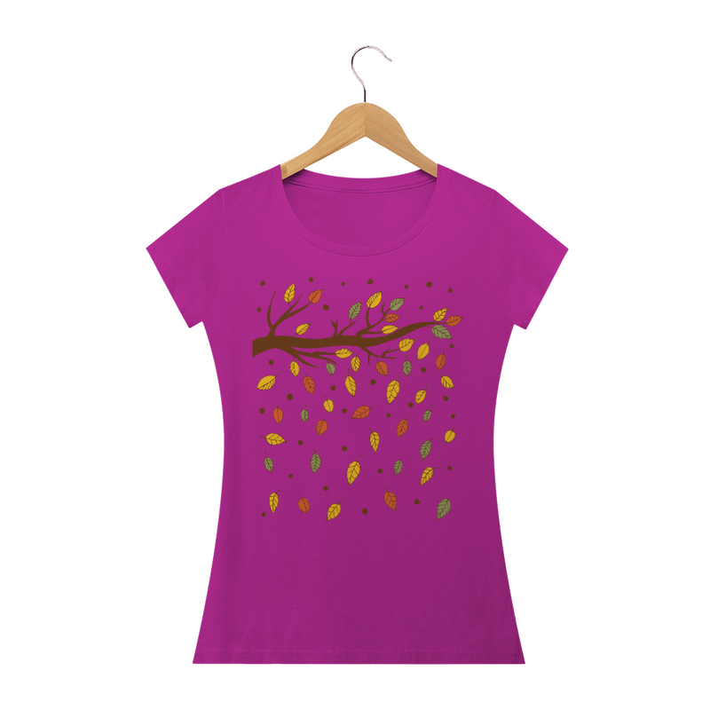 Camiseta Feminina Baby Long Quality Estampa Folhas Outono