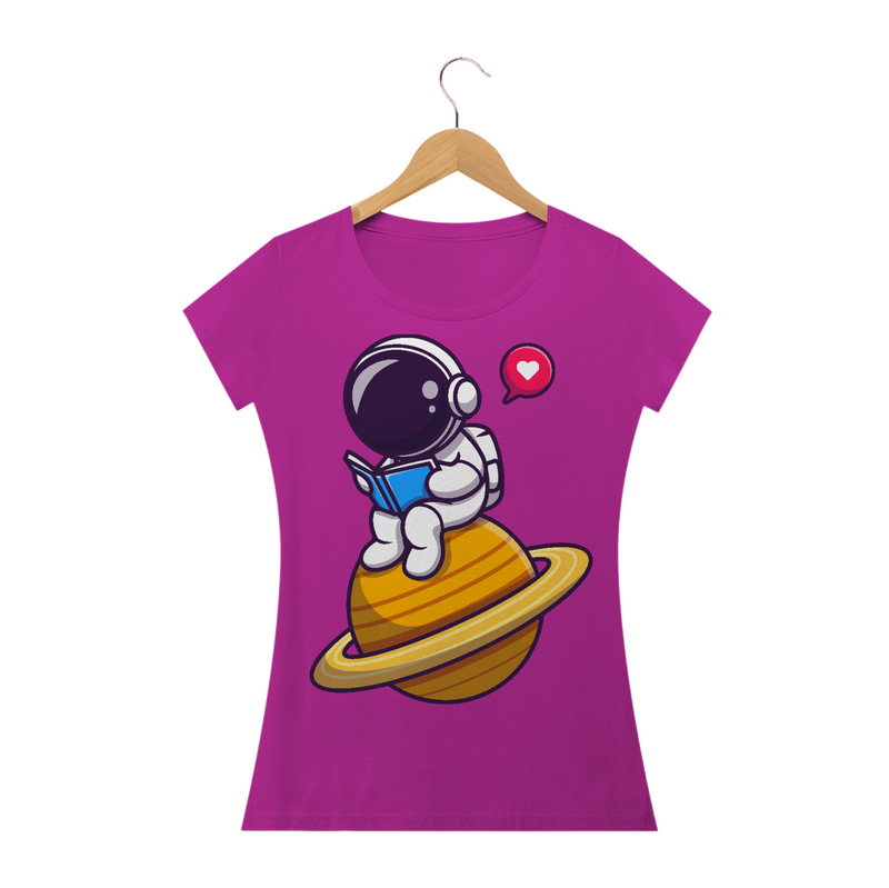 Camiseta Baby Long Quality Estampa Astronauta Lendo