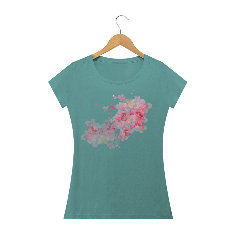 Camiseta Baby Long Estonada Feminina Estampa Flores Espalhadas