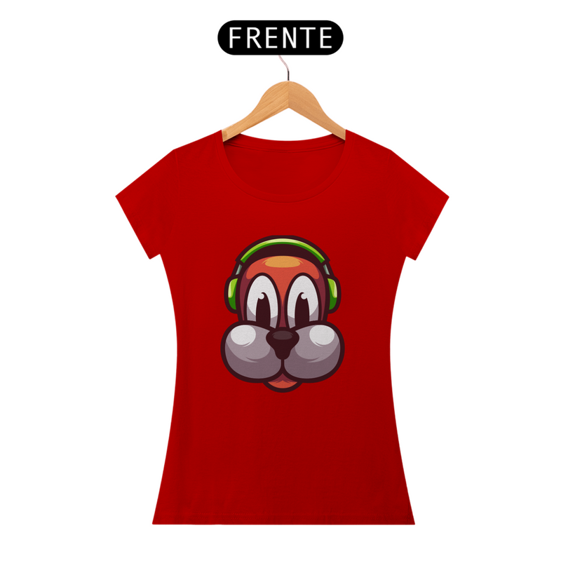 Camiseta Baby Long Quality Estampa Cachorro com Fone de Ouvido